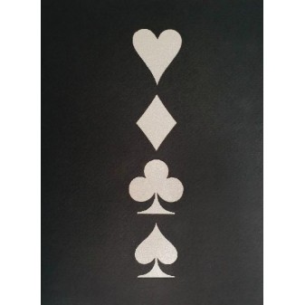 Copertina biglietto nera con simboli carte da gioco in argento