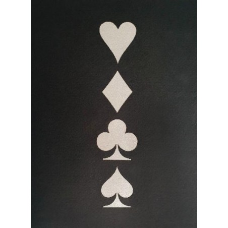 Copertina biglietto nera con simboli carte da gioco in argento