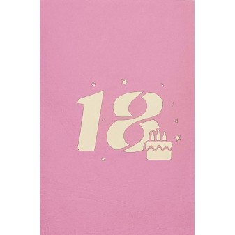 Copertina biglietto 18° compleanno rosa con torta e numero 18