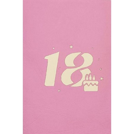Copertina biglietto 18° compleanno rosa con torta e numero 18