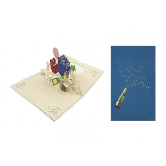 Biglietto Auguri Pop-up 3D Champagne – interno ed esterno visibili