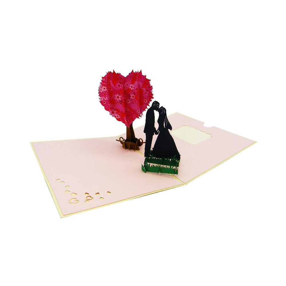 Biglietto San Valentino pop-up 3D con coppia e albero a cuore