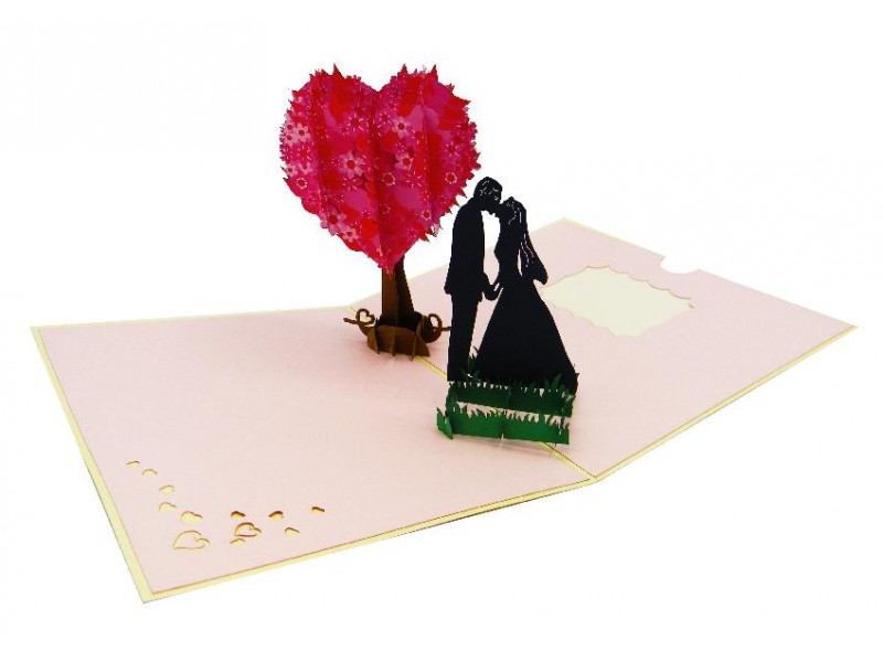 Biglietto San Valentino pop-up 3D con coppia e albero a cuore