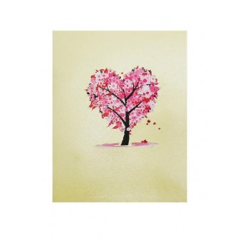 Copertina biglietto con albero fiorito rosa a forma di cuore