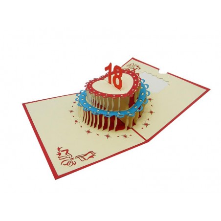 Biglietto 3D con torta popup e numero 18