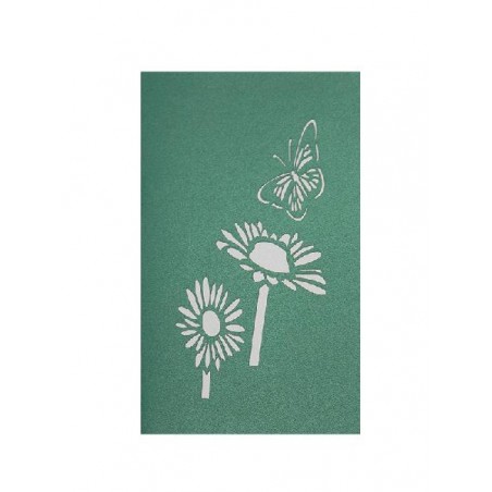 Copertina verde con incisione laser di fiori e farfalla stilizzata