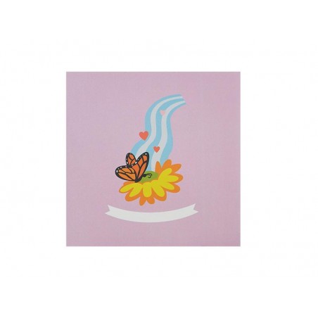 Copertina lilla con farfalla, cuori e fiore stilizzato, dal design delicato