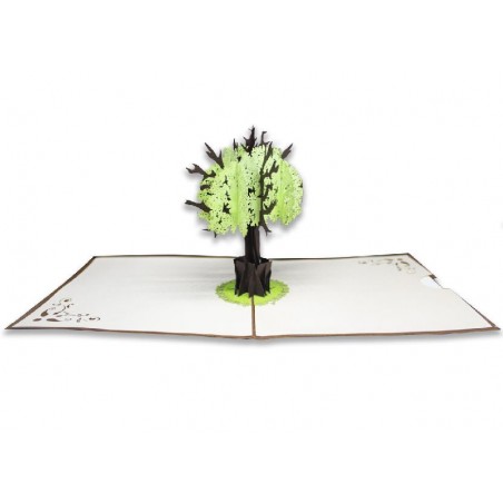 Alt immagine biglietto aperto: Biglietto Origami Albero della Vita aperto con effetto popup 3D verde