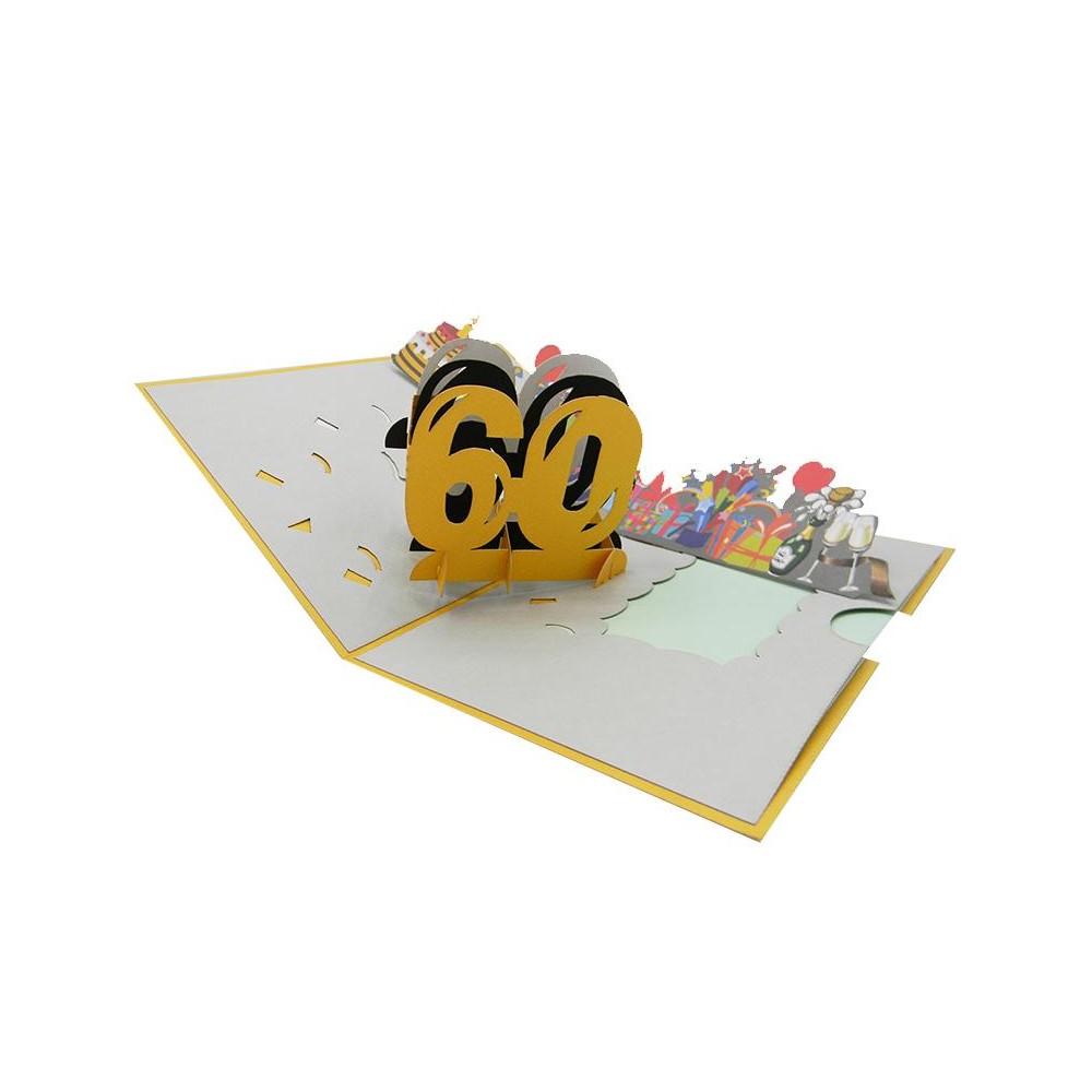 Biglietto d’auguri di compleanno 60 anni con scena pop-up tridimensionale