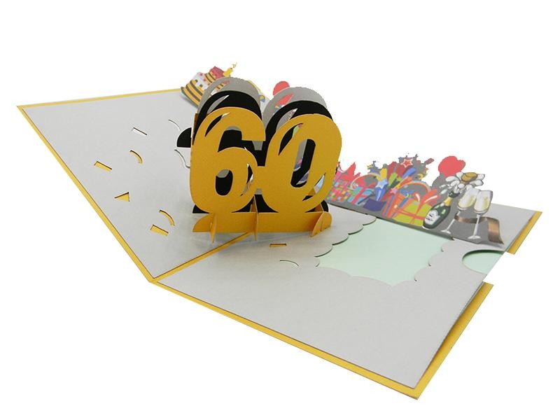 Biglietto d’auguri di compleanno 60 anni con scena pop-up tridimensionale