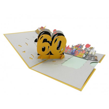 Biglietto d’auguri di compleanno 60 anni con scena pop-up tridimensionale