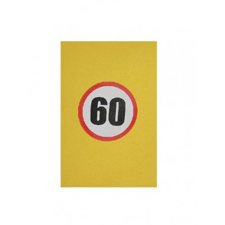 Copertina gialla con numero 60 in stile segnale stradale