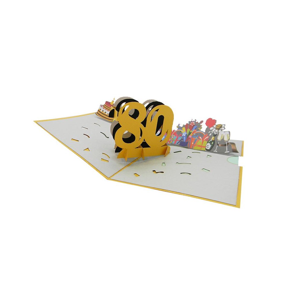 Biglietto d’auguri compleanno 80 anni con scena pop-up tridimensionale