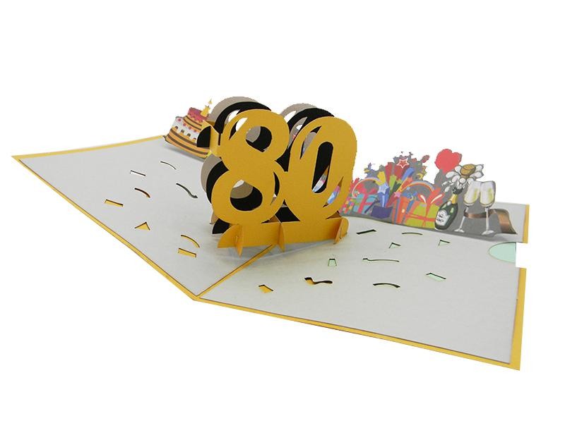 Biglietto d’auguri compleanno 80 anni con scena pop-up tridimensionale