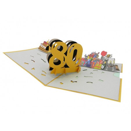 Biglietto d’auguri compleanno 80 anni con scena pop-up tridimensionale