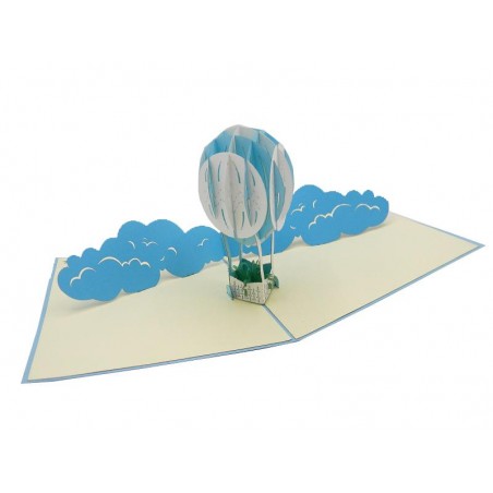 Biglietto Auguri Pop-up 3D con mongolfiera azzurra tra le nuvole