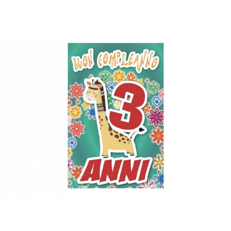Biglietto di compleanno con giraffa per bambini – copertina pop-up 3 anni