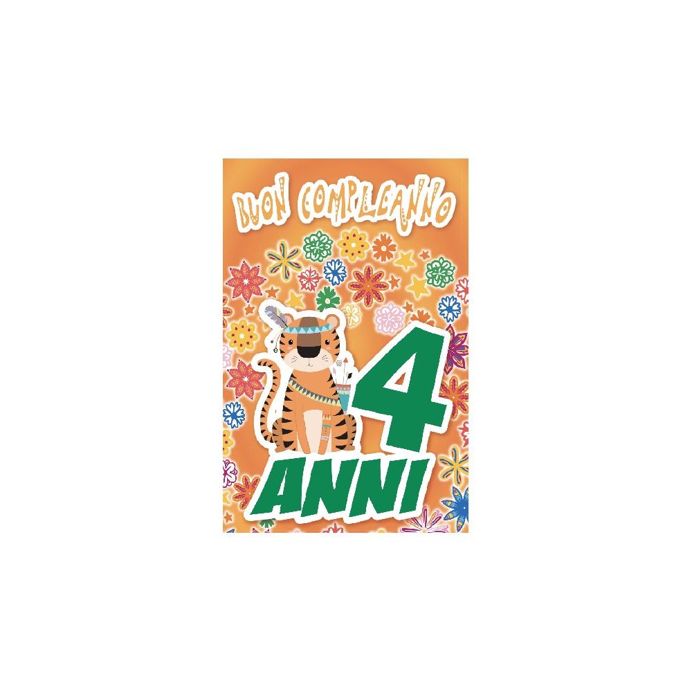 Biglietto di compleanno pop-up con tigre e fiori per i 4 anni