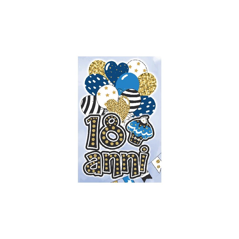 Biglietto 18 anni con palloncini blu e dettagli oro per lui