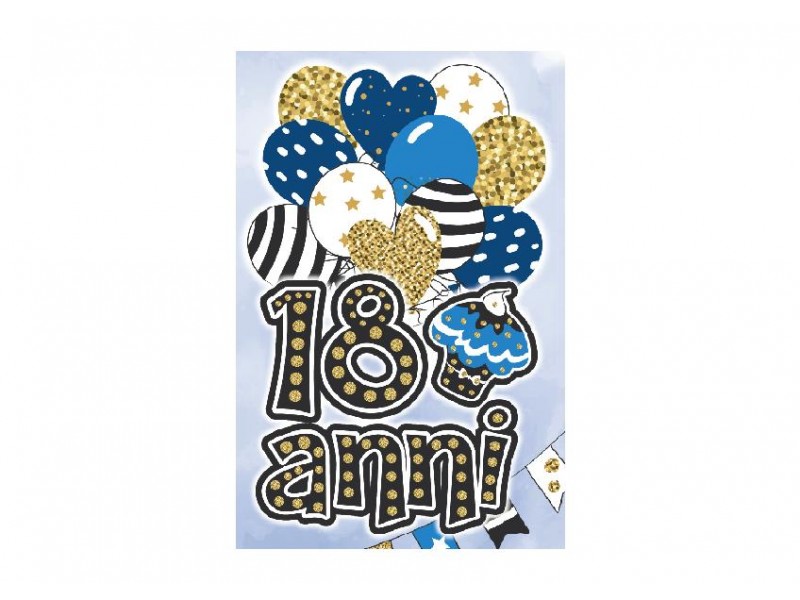 Biglietto 18 anni con palloncini blu e dettagli oro per lui