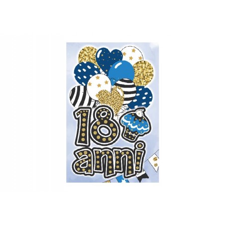 Biglietto 18 anni con palloncini blu e dettagli oro per lui