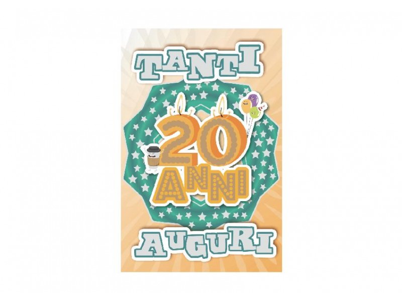 Biglietto compleanno 20 anni con scritta “Tanti Auguri” e candeline