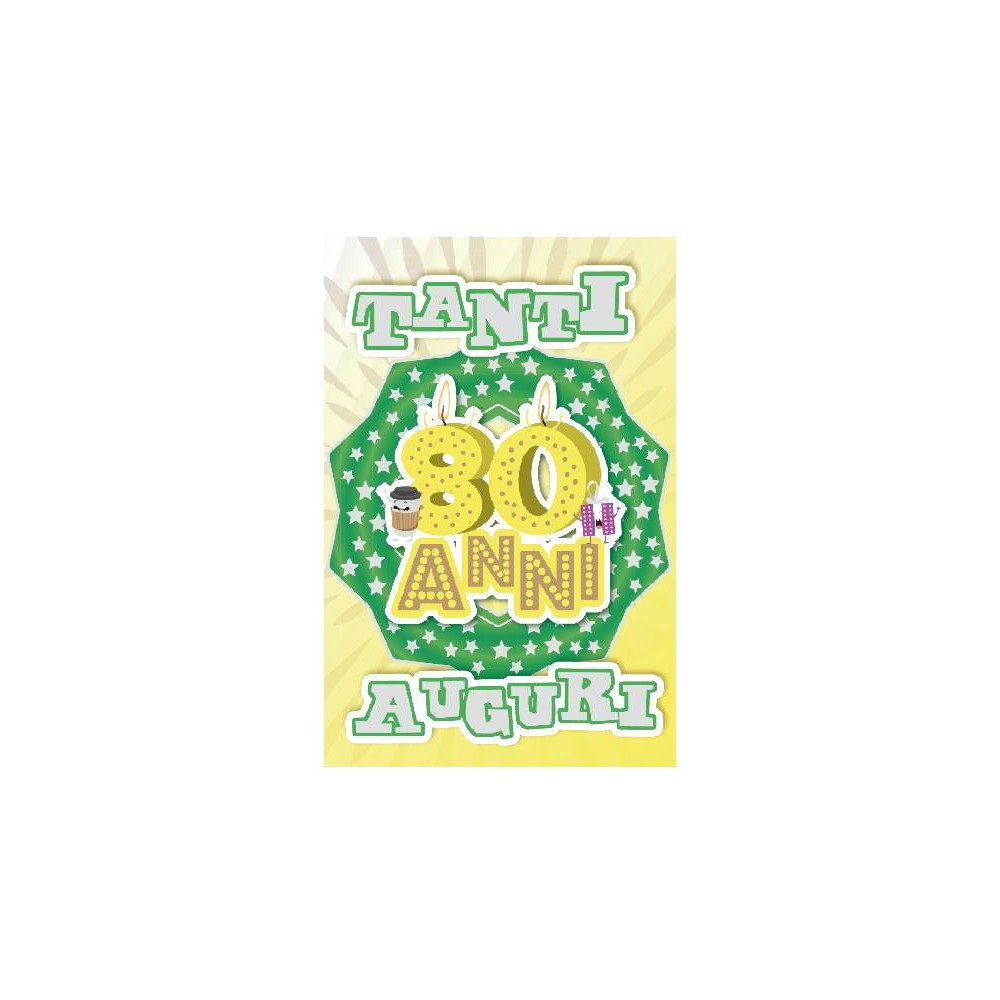 Biglietto compleanno 80 anni con stella verde e scritta “Tanti Auguri”