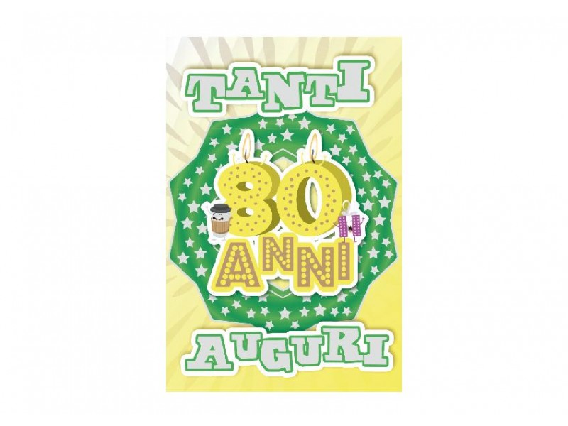 Biglietto compleanno 80 anni con stella verde e scritta “Tanti Auguri”