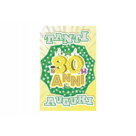 Biglietto compleanno 80 anni con stella verde e scritta “Tanti Auguri”