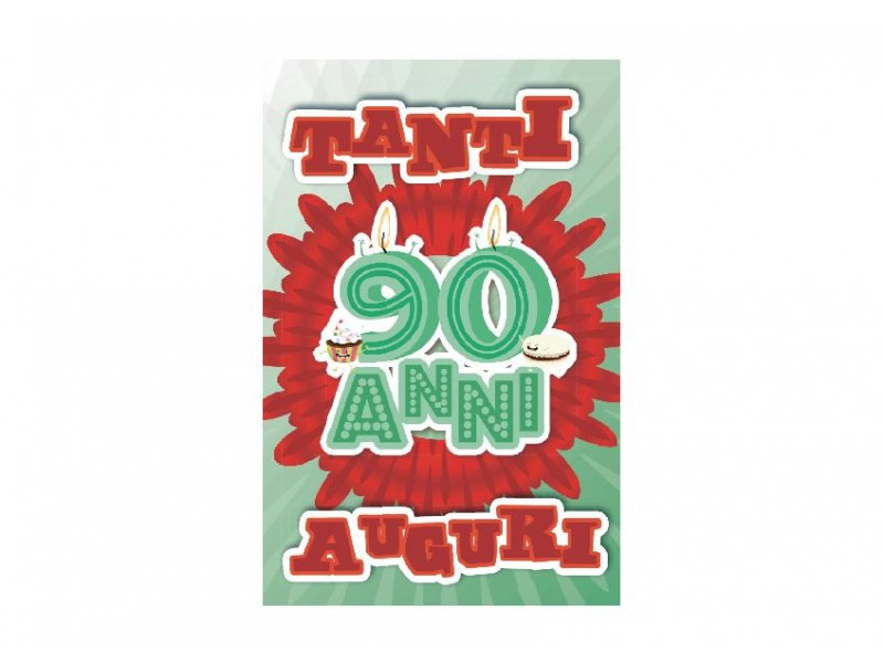 Biglietto compleanno 90 anni con stella rossa e scritta “Tanti Auguri”