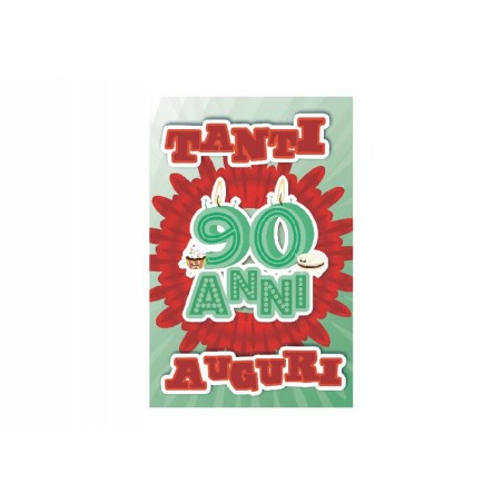 Biglietto compleanno 90 anni con stella rossa e scritta “Tanti Auguri”