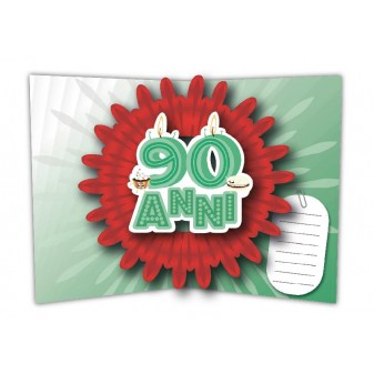 Interno pop-up 3D con numero 90, dolci e decorazioni festose