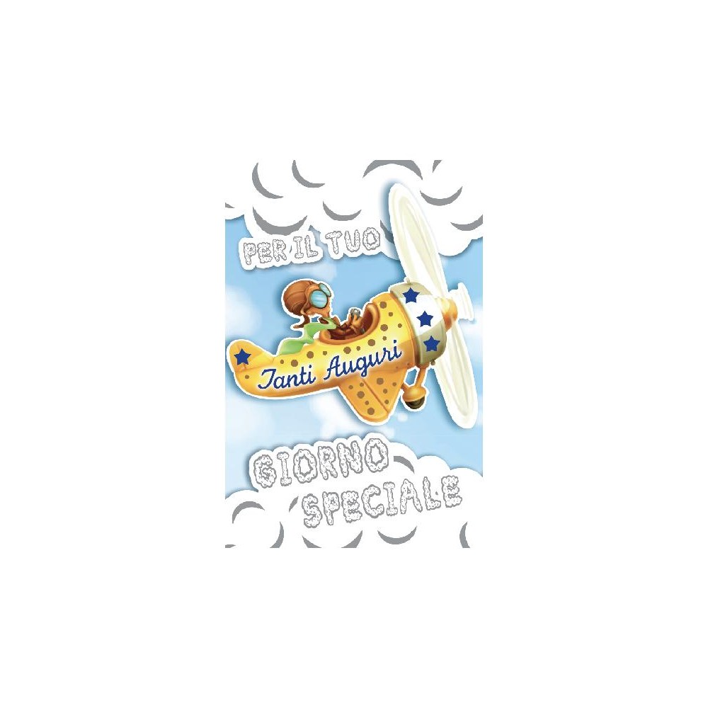 Biglietto di compleanno aereo e nuvole per bimbo in stile pop-up 3D