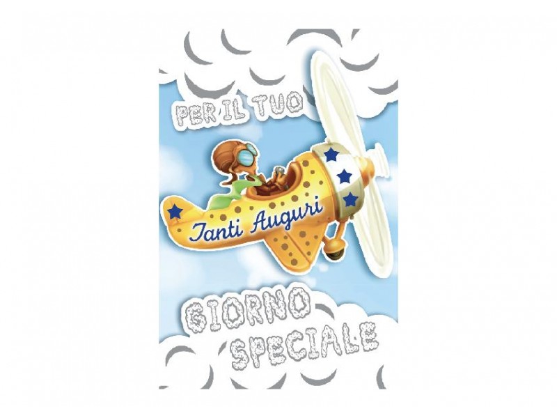 Biglietto di compleanno aereo e nuvole per bimbo in stile pop-up 3D