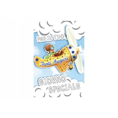 Biglietto di compleanno aereo e nuvole per bimbo in stile pop-up 3D