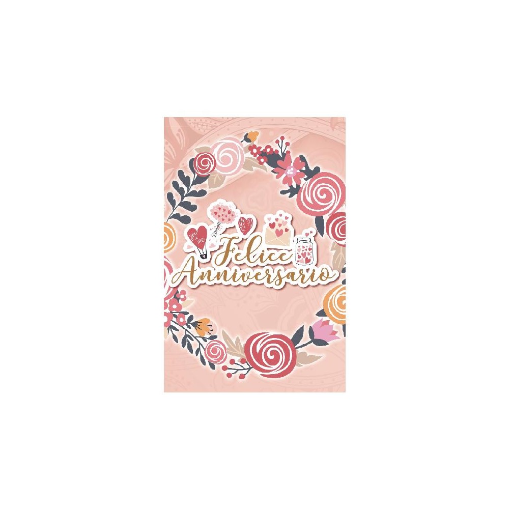 Biglietto pop-up anniversario rosa con ghirlanda, cuori e scritta “Felice Anniversario”