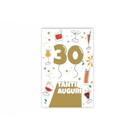 Biglietto di compleanno 30 anni con palloncini oro e cocktail