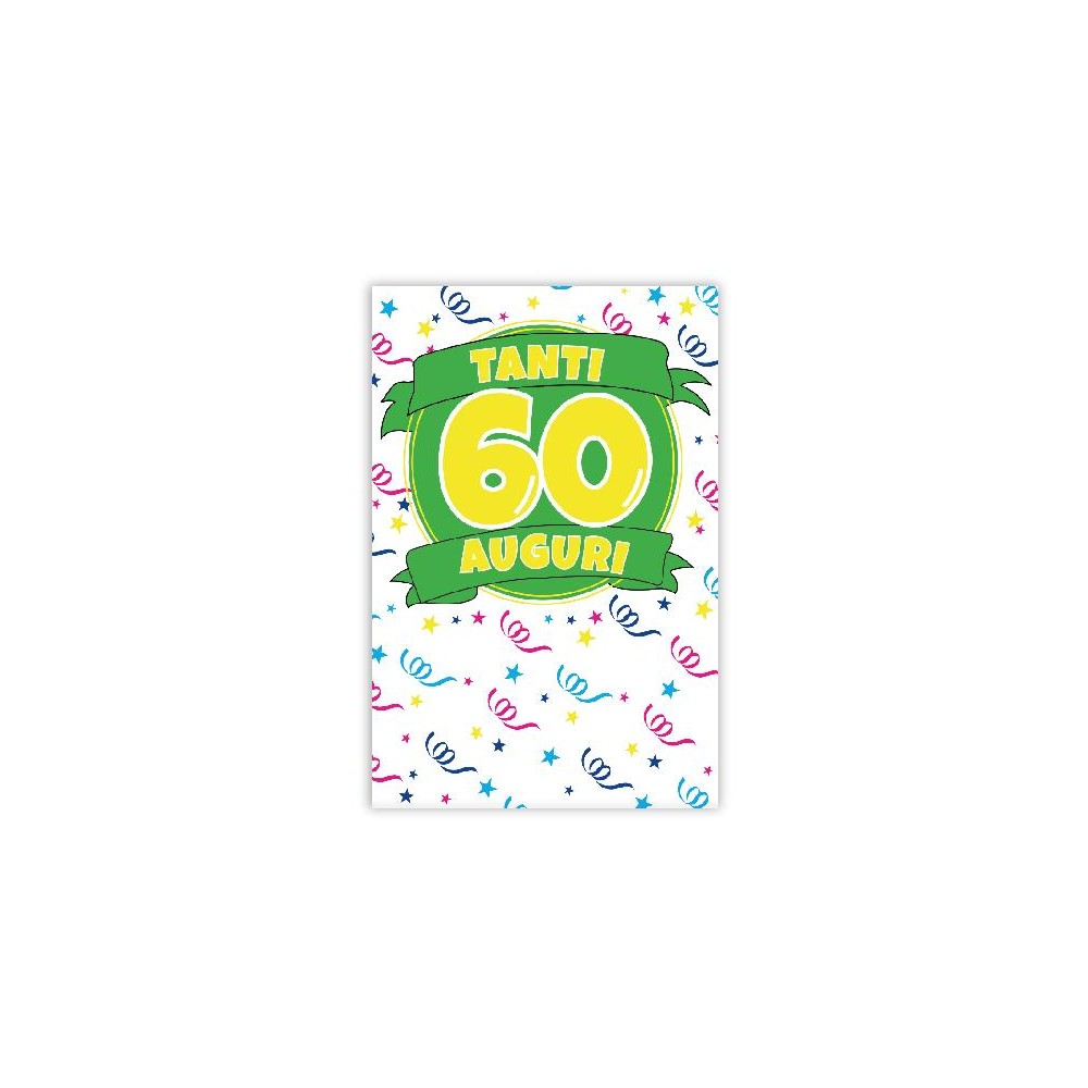 Biglietto di compleanno 60 anni “Tanti Auguri” con decorazioni colorate