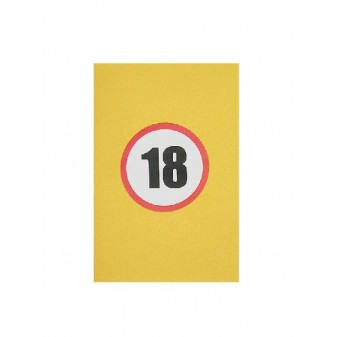 Biglietto compleanno 18 anni giallo con numero in stile segnale stradale