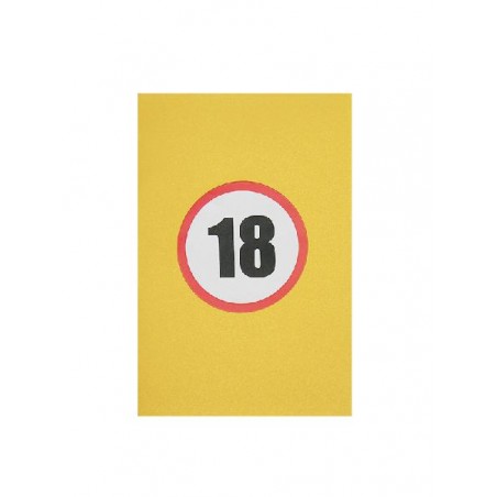Biglietto compleanno 18 anni giallo con numero in stile segnale stradale