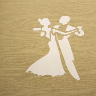 Copertina effetto legno con incisione laser coppia ballerina in abito elegante
