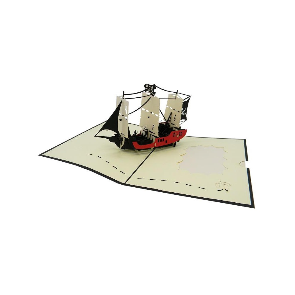 Biglietto Auguri Pop-up 3D con veliero dei pirati nero e rosso