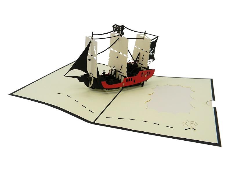 Biglietto Auguri Pop-up 3D con veliero dei pirati nero e rosso