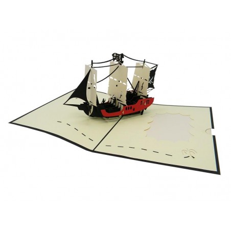 Biglietto Auguri Pop-up 3D con veliero dei pirati nero e rosso