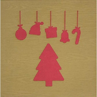 Copertina biglietto con albero rosso e decorazioni natalizie