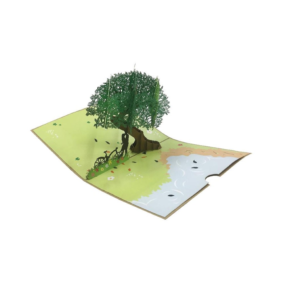 Biglietto Anniversario Quercia pop-up 3D con paesaggio naturale
