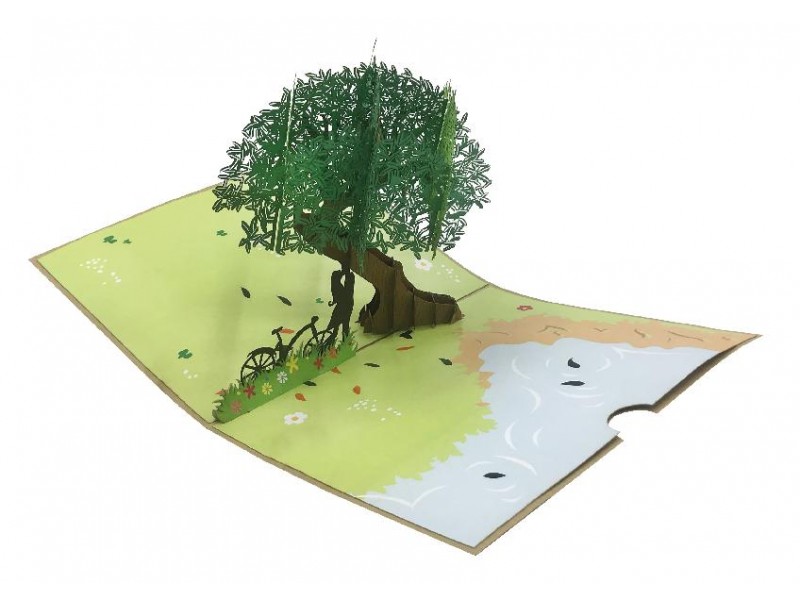 Biglietto Anniversario Quercia pop-up 3D con paesaggio naturale