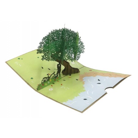 Biglietto Anniversario Quercia pop-up 3D con paesaggio naturale