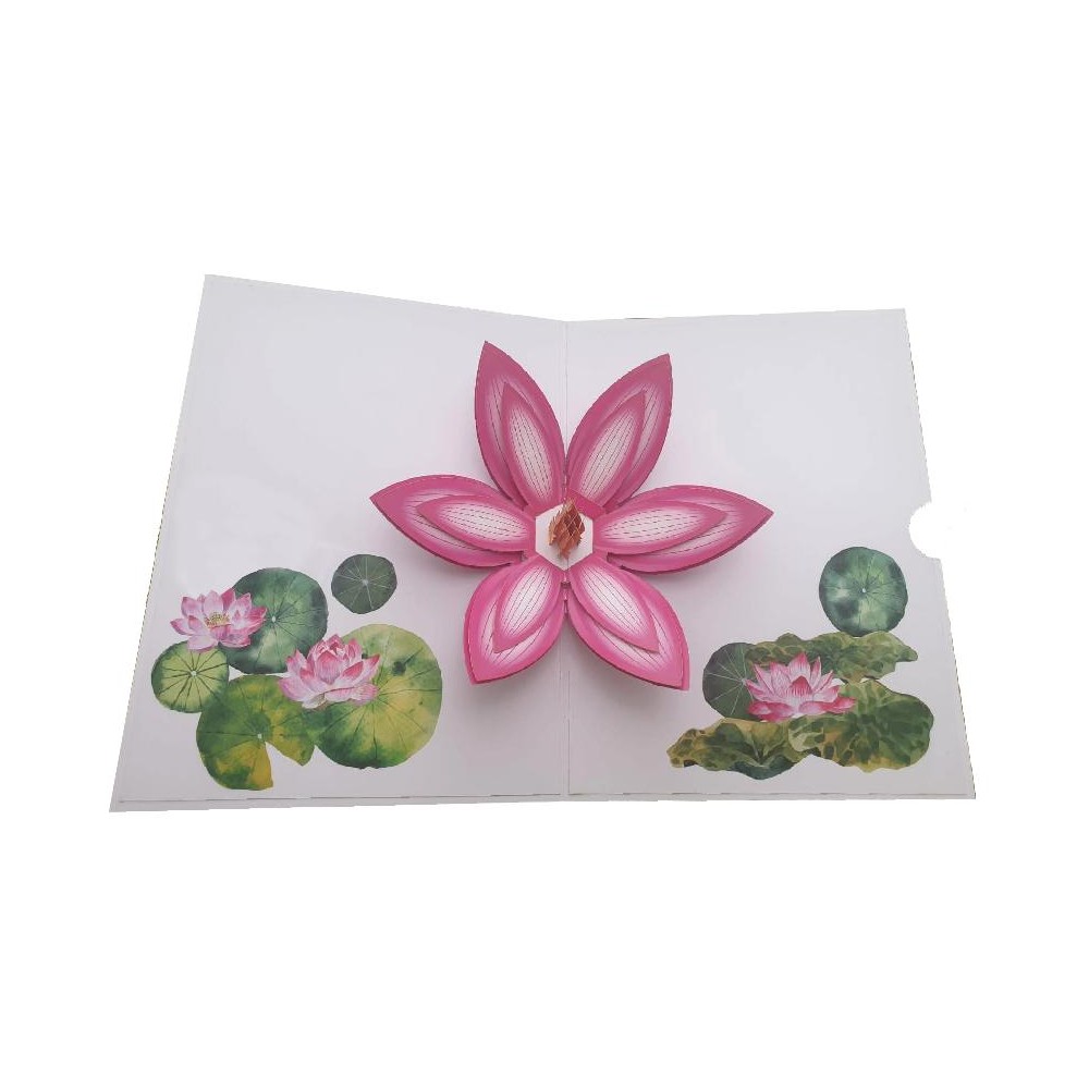Biglietto Auguri chiuso con fiori di loto rosa decorativi e spazio centrale per scrittura