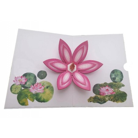 Biglietto Auguri chiuso con fiori di loto rosa decorativi e spazio centrale per scrittura